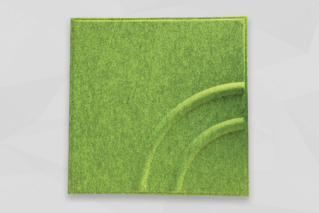 Rectangular grid ceiling insert in green soni COLOR design photographed against a gray background