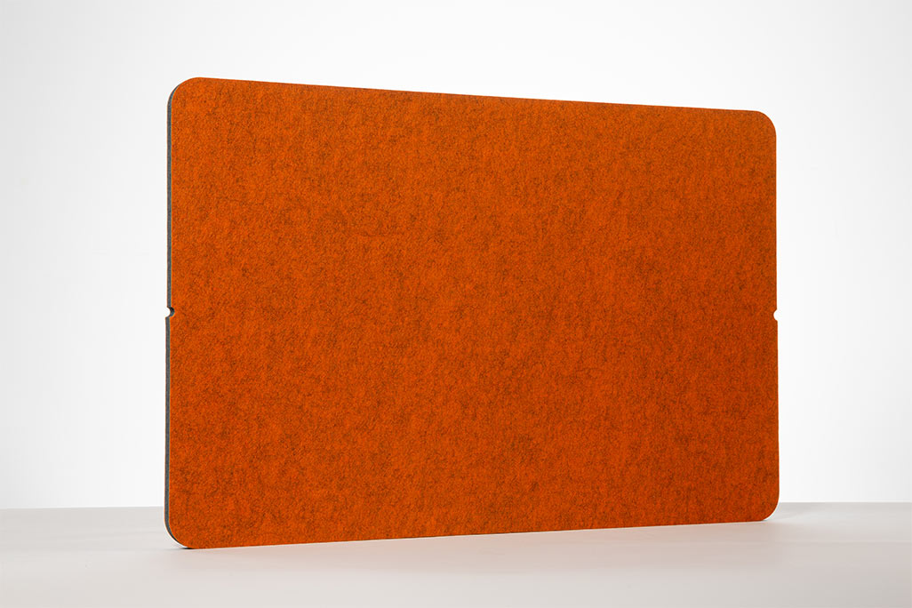 Table divider from soniflex photographed against a light gray background, orange color
