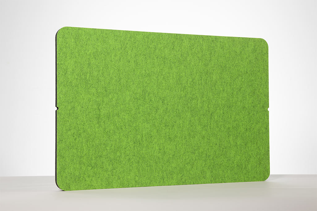 Table divider from soniflex photographed against a light gray background, color green