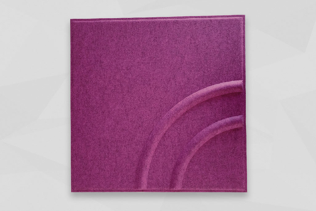 Rectangular grid ceiling insert in pink soni COLOR design photographed against a gray background